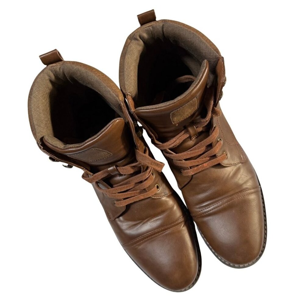 Men’s Brown Lace Up Combat Boots Size 13 Cap Toe Ankle Boots - Picture 2 of 6